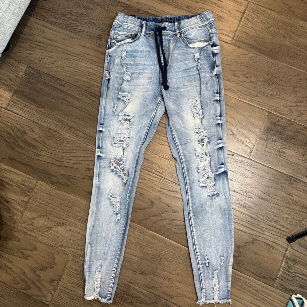 Elite Jeans Blue Jeggings with Distressed‎ Vintage Look SZ M